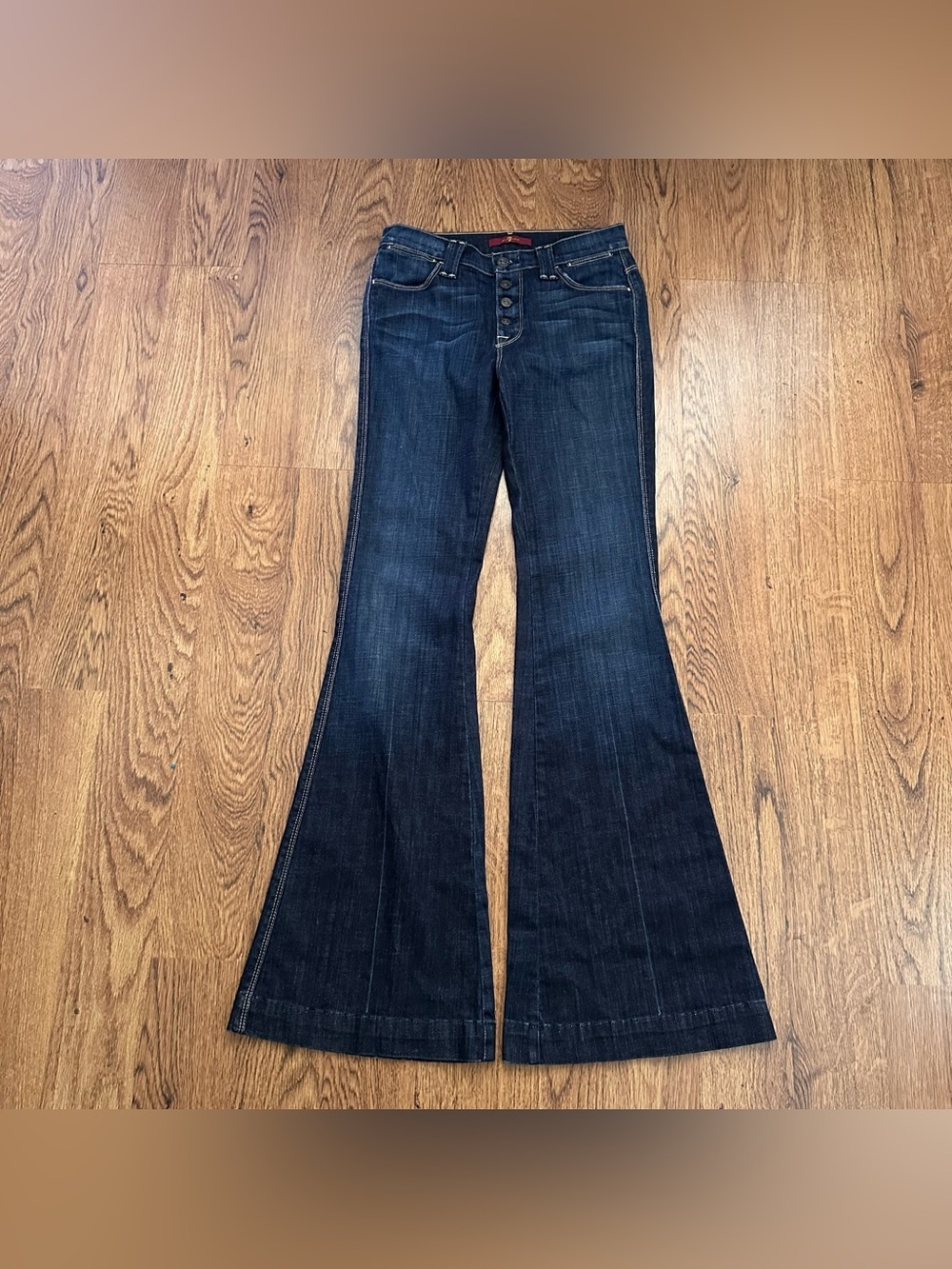 7 For All Mankind Dark Blue Flare Jeans with Button Fly size 24 denim